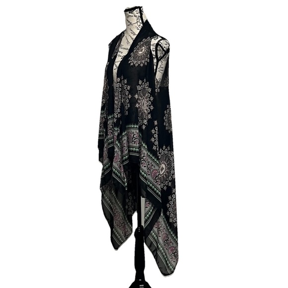 Kimono Cardigan Blouse Chiffon Paisley  Boho Beach Sheer Long Lined Coastal Goth - Picture 2 of 8